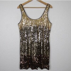 EXPRESS Sequin Ombre Dress SZ Medium Gold‎ Black Sparkly Party New Years Holiday